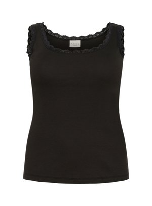 Sorte ribbede tanktop med scalloped blonde detaljer langs halsudskæringen og armhullerne. Fremstillet af et blødt, strækbart stof for komfort.