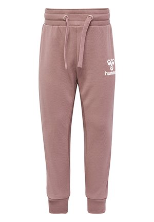 Fitte joggerbroeken van zacht, roze katoen. Voorzien van een trekkoord in de taille, geribbelde manchetten en een klein wit logo op de linkerdij.