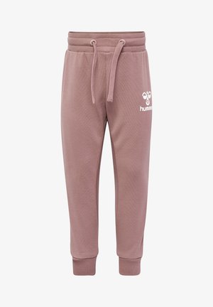 Fitte joggerbroeken van zacht, roze katoen. Voorzien van een trekkoord in de taille, geribbelde manchetten en een klein wit logo op de linkerdij.