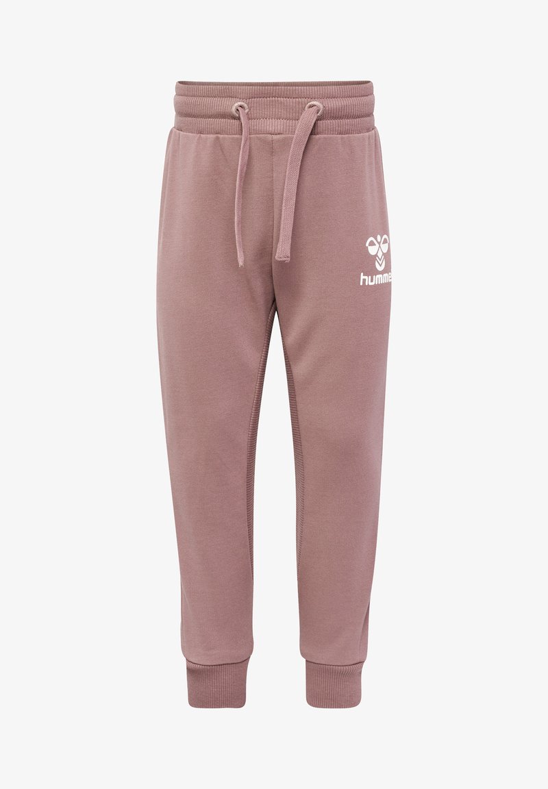 Fitte joggerbroeken van zacht, roze katoen. Voorzien van een trekkoord in de taille, geribbelde manchetten en een klein wit logo op de linkerdij.