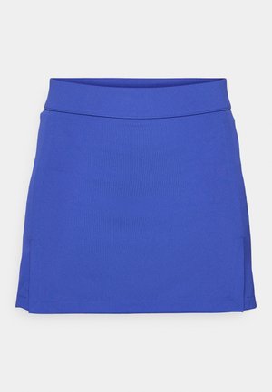 KirRoyal kék mini szoknya lapos derékkal, sima textúrával és oldalsó hasítékokkal. Rugalmas anyagból készült, tiszta varrással.