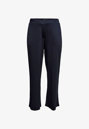 Pantalon droit bleu marine avec une ceinture élastique, sans poches ni fermetures visibles.