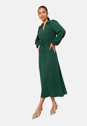 PETITE FIT - V-NECK COLLAR LONG SLEEVE TEXTURED MIDI  - Džersejové šaty - green