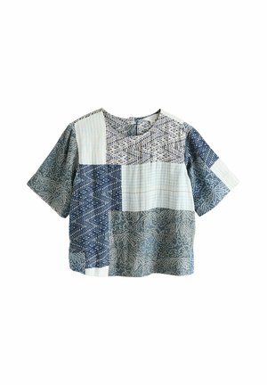 Next, Pluus - blue white patchwork print