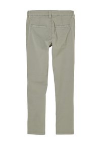 Spodnie w fasonie slim fit w jasnoszarym kolorze z bawełny, o gładkiej strukturze, z dwiema tylnymi kieszeniami i czystym pasem.