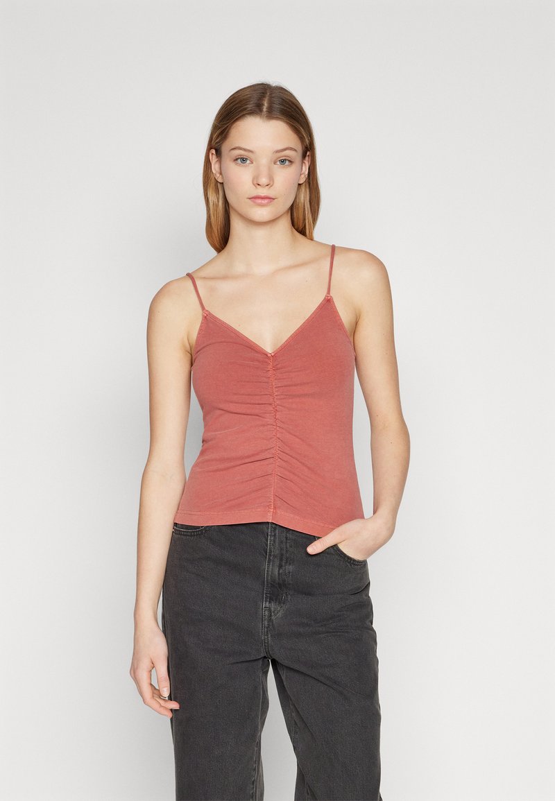 BDG Urban Outfitters - YARA RUCHED STRAPPY CAMI - Viršus - rust, Padidinti