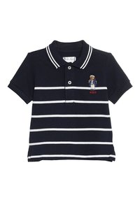 Námořnická polokošile s bílými pruhy, krátkými rukávy, dvouknoflíkovou légou a vyšívaným logem medvěda. Vyrobena z texturované látky.