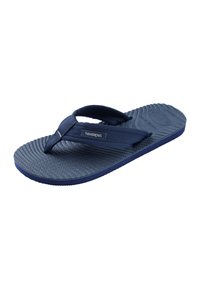 Σαγιονάρες Havaianas σε ναυτικό μπλε με υφασμάτινο λουράκι και ανάγλυφη σόλα, με το λογότυπο της μάρκας στο πλάι.