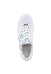 Sneaker bianco con chiusura a lacci, ricamo floreale multicolore sui lati, suola in gomma e soletta con marchio per un maggiore comfort.