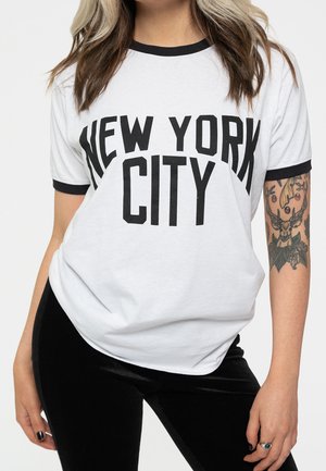 JOHN LENNON NEW YORK CITY TEXT LOGO RINGER - Print T-shirt - white