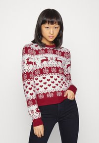 ONLY Petite ONLXMAS DEER - Camisola - cloud dancer/blood red