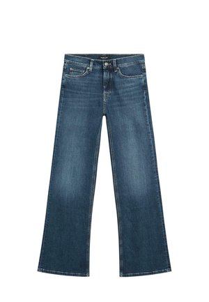 Weite Jeans in dunkelblauem Denim. Mit fünf Taschen, einem Knopfverschluss und dezenten Waschungen auf der Vorderseite. Saubere, gerade Silhouette.