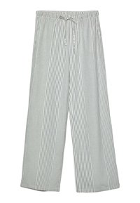 Lichte, brede broek in een grijs en wit verticaal gestreept patroon, met een elastische tailleband en een koordsluiting.