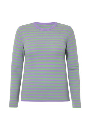 Jersey de canalé de manga larga con rayas horizontales en lavanda y verde y escote redondo.