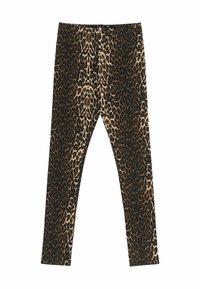 Leggingse s uzorkom leopard koji se ističu crno-bež kombinacijom boja, prilagođenim dizajnom i mekanom, rastezljivom tkaninom.