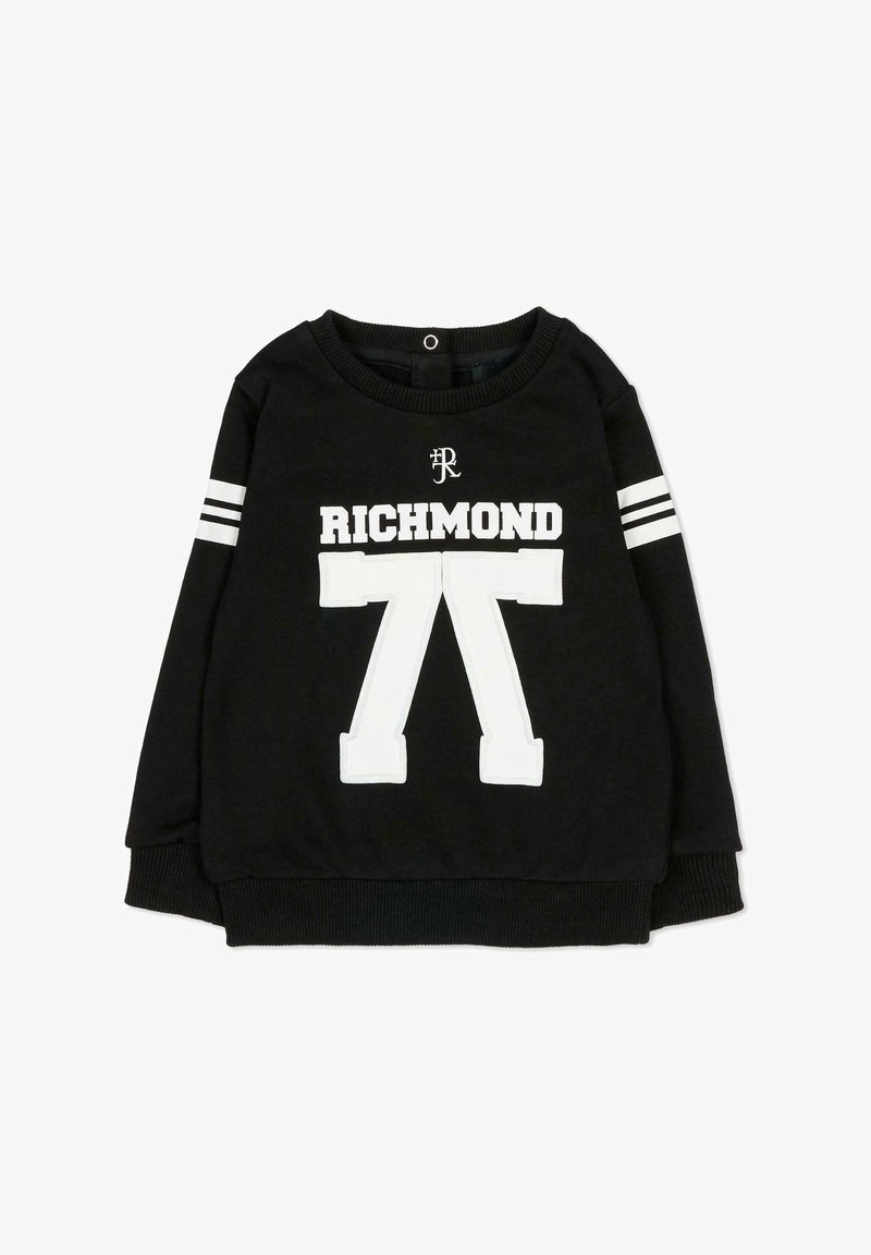 Felpa nera con scritta bianca "RICHMOND" e grafica; presenta due strisce bianche su ogni manica e polsini e orlo a coste.