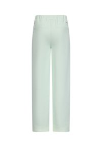 Pantaloni della tuta verde menta chiaro con design a gamba larga, vita elastica e due tasche posteriori. Texture liscia e stile semplice e rilassato.