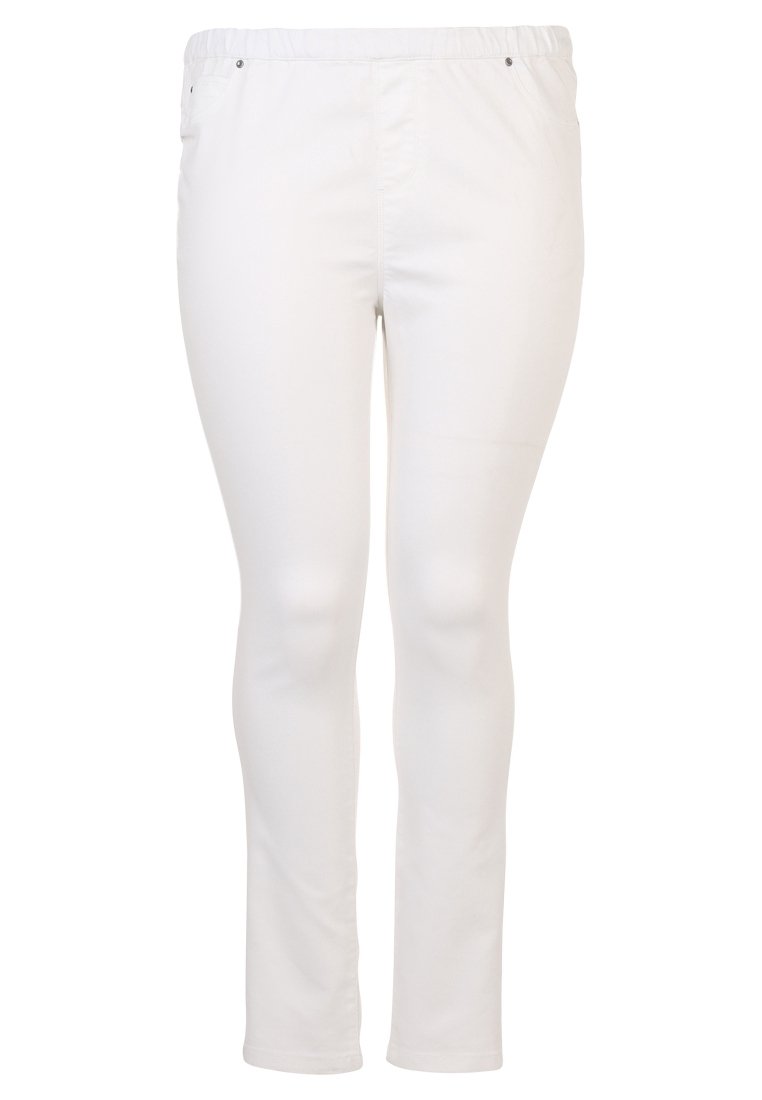 Bílé kalhoty z elastické tkaniny s elastickým pasem, slim fit a bez viditelných kapes. Hladký povrch s rovnými nohavicemi.