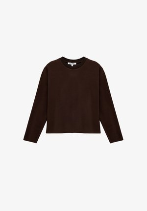 Bruine lange mouwen top met een ronde hals, gemaakt van een gladde stof, met een ontspannen pasvorm en verlaagde schoudernaden.