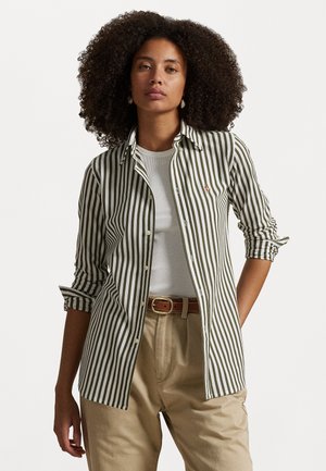 LONG SLEEVE BUTTON FRONT SHIRT - Paitapusero - thermal green/white