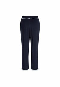 Pantaloni del pigiama blu navy realizzati in morbido tessuto, con dettagli in pizzo lungo la vita e l'orlo, dal taglio rilassato e affusolato.