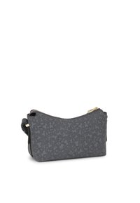 Borsa a tracolla grigia con texture e motivo ondulato, bordo superiore arrotondato, accenti laterali neri e zip dorata. Design compatto e strutturato.