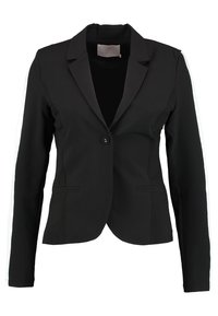 Blazer noir à un seul bouton, manches longues, col à revers cranté et taille cintrée, conçu pour les femmes.