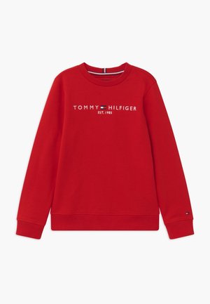 Rode sweater van een katoenmix, met een ronde hals, geribbelde manchetten en een geborduurd "TOMMY HILFIGER"-logo met oprichtingsdatum.