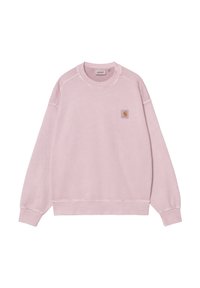 Felpa rosa chiaro con maniche lunghe a raglan, colletto tondo, polsini e orlo a coste. Presenta un piccolo logo di stoffa in formato quadrato sul petto.