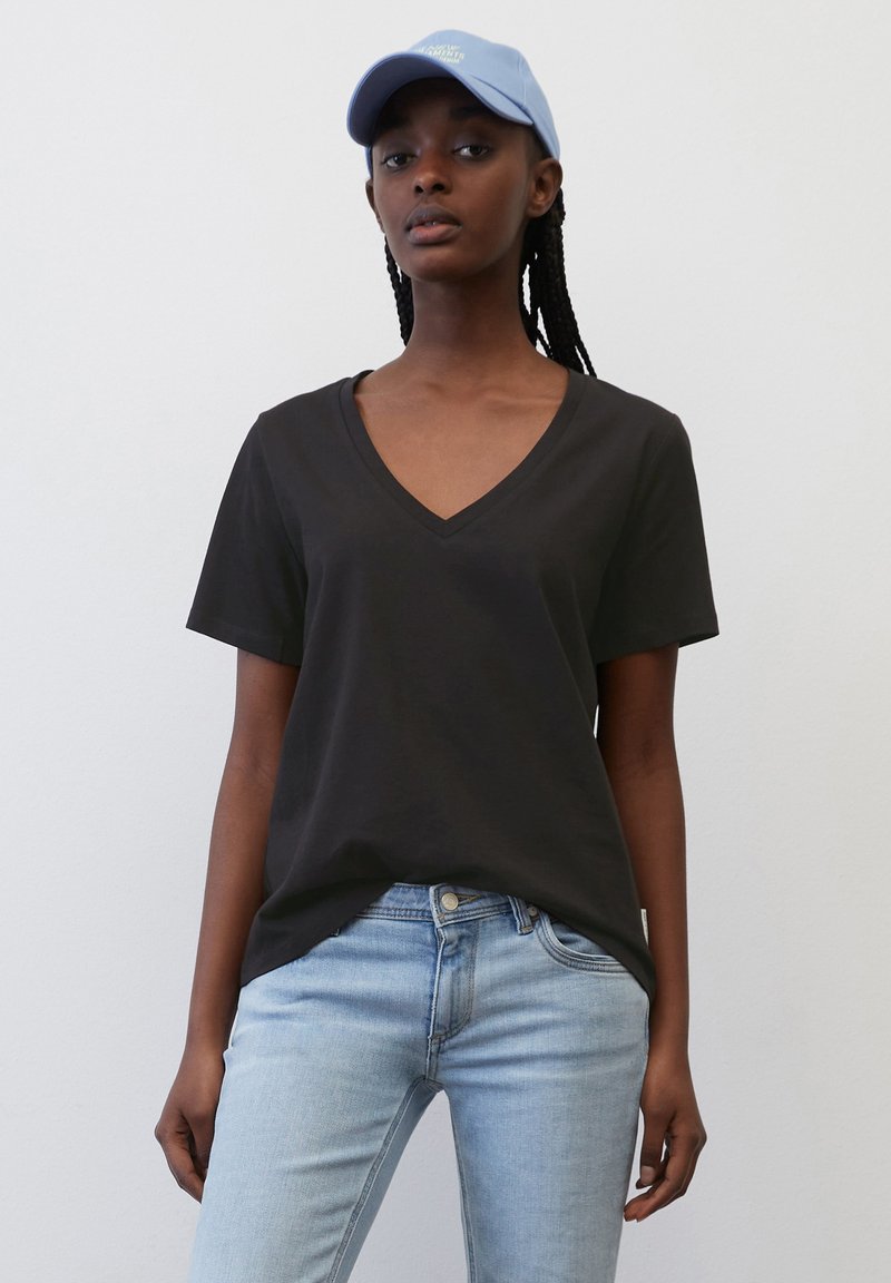 Marc O'Polo DENIM SHORTSLEEVE V NECK BASIC FIT - Basic T-shirt - black ...