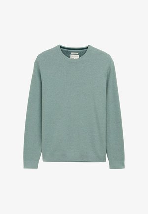 Hele roheline crew-neck sviiter, kudumise tekstuuriga, pikad varrukad, soonikud mansettides ja allääris. Silt nähtav kaelaäärde sees.
