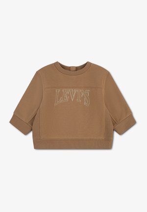 Brązowa krótka bluza z prążkowanymi mankietami i dołem, z lekko naszytym logo "LEVI'S" na środku przodu.