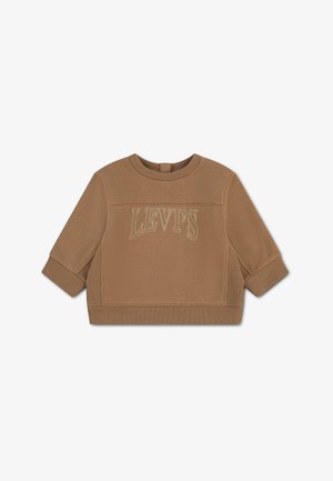Brązowa krótka bluza z prążkowanymi mankietami i dołem, z lekko naszytym logo "LEVI'S" na środku przodu.