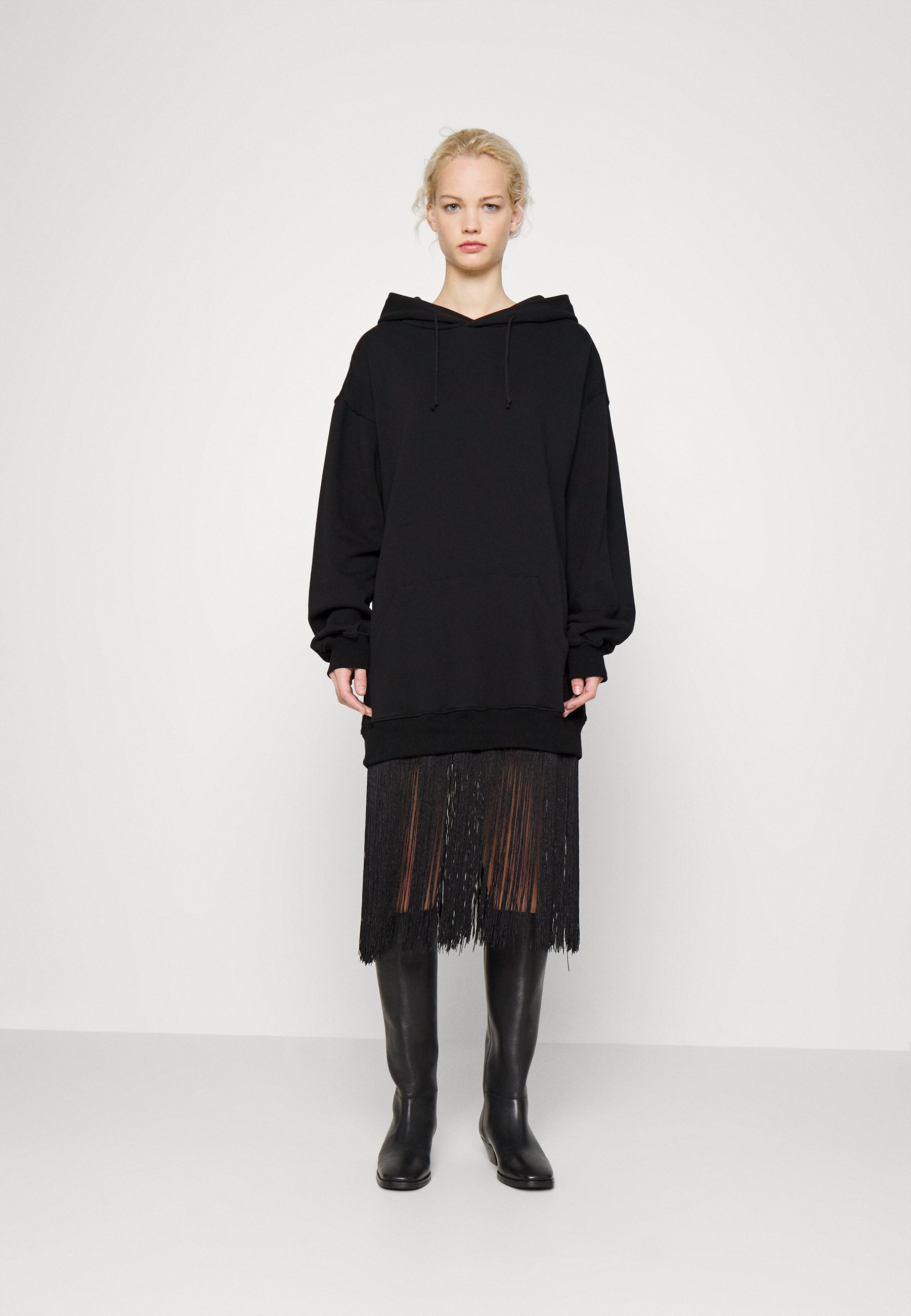 TWINSET MINI ABITO IN FELPA CON FRANGE E CAPPUCCIO - Vestito estivo - nero  - Zalando.it