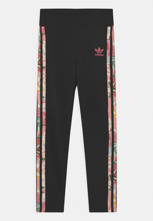 FLORAL STRIPE - Leggings - black/pink