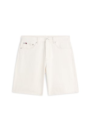 Hvide denimshorts med frontknap, lynlåslukning, bæltestropper og femlomme-design inklusive en lille logo på den højre lomme.