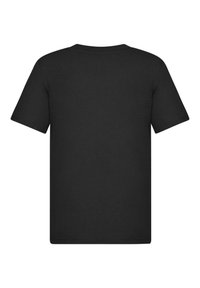 Svart bomulls T-skjorte med klassisk rund hals og korte ermer, glatt tekstur og rett kant. Enkelt, udekort design.