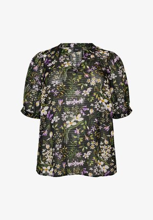Zizzi, GEBLÜMTE BLUSE MIT V-AUSSCHNITT - Bluza - schwarz