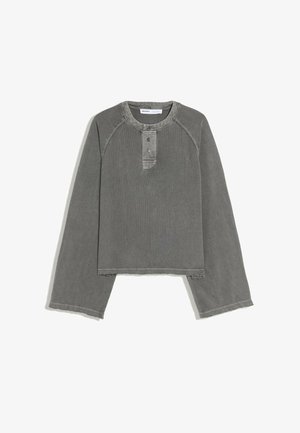 Bershka, HENLEY LONG SLEEVE - PRINT T-SHIRT - Langærmet T-shirt - mottled dark grey