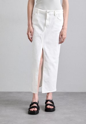 LONG SLIT SKIRT - Denim skirt - washed white