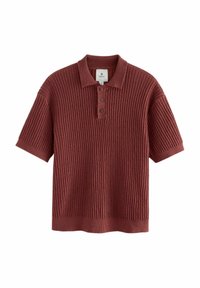 Polo cu mânecă scurtă, de culoare ruginie, cu un design texturat, cu trei nasturi și din țesătură tricotată.