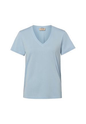 Hellblaues T-Shirt mit kurzen Ärmeln und V-Ausschnitt in regulärer Passform, entworfen für den Freizeitgebrauch.