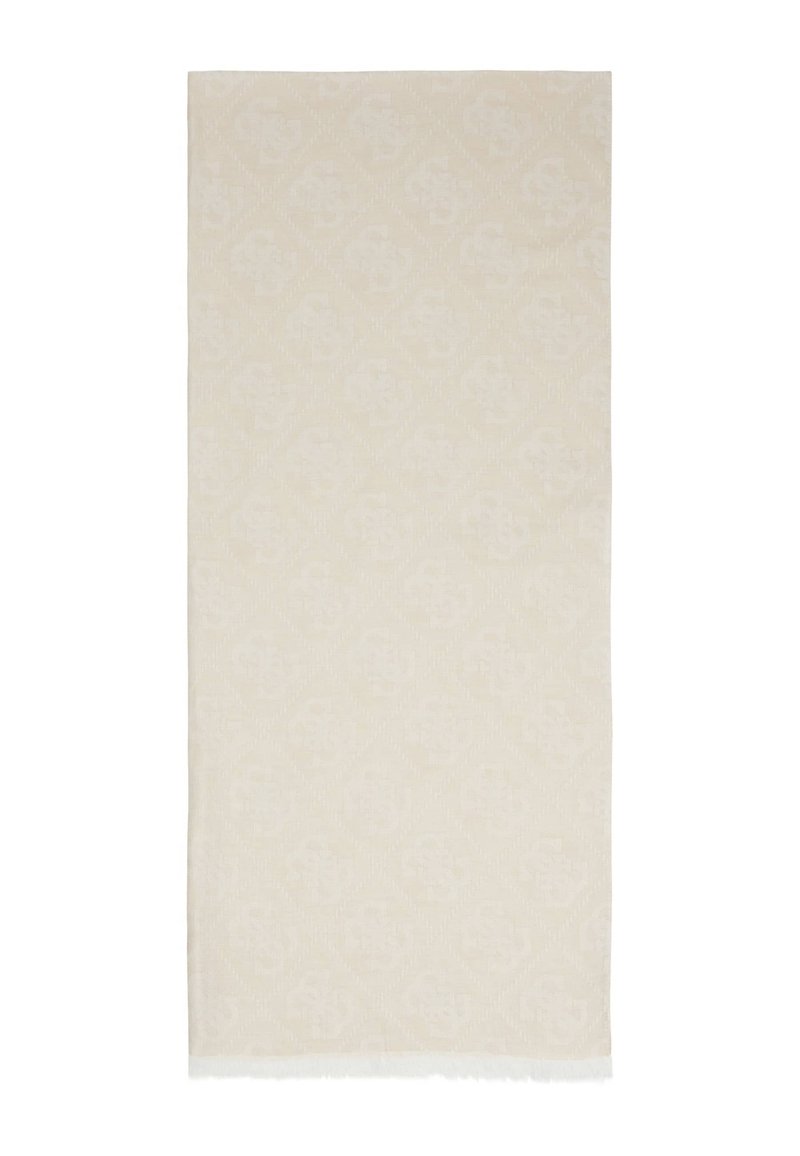 Beige valmistettu puuvillatyyli, jossa on hienovarainen timantin kuvio, fringed-reunat ja pehmeä rakenne, suunniteltu monipuoliseen käyttöön.