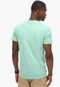 Mintgrøn kortærmet t-shirt lavet af bomuld, med en rund halsudskæring og lige snit. Har et mærke på den nederste side.