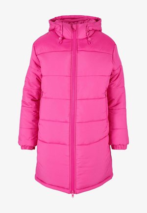 Pehmea roosa viidatud jakk, millel on tõmblukuga esipaneel, reguleeritav kapuuts ja elastsed mansetid. Pinna tekstuur on sile koos tikandiga detailidega.