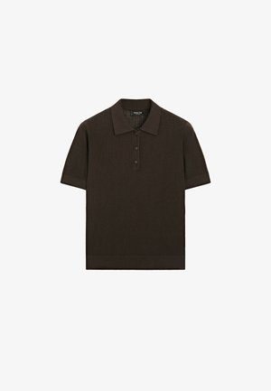 Massimo Dutti, COTTON BLEND OPEN-KNIT POLO SHIRT - Poloshirts - dark brown