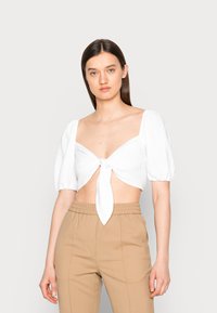 Abercrombie & Fitch TIE FRONT PUFF - Blusa - brilliant white