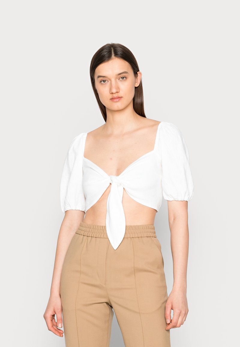 Abercrombie & Fitch TIE FRONT PUFF - Blusa - brilliant white