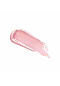 Campione di prodotto cosmetico rosa chiaro con una consistenza liscia e lucida e un leggero luccichio, applicato con una pennellata su uno sfondo bianco.
