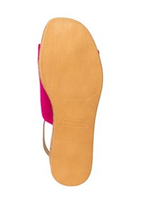 Sandale avec une tige rose au texture lisse, design à bout ouvert, et une semelle en caoutchouc marron clair avec un motif texturé pour une meilleure adhérence.